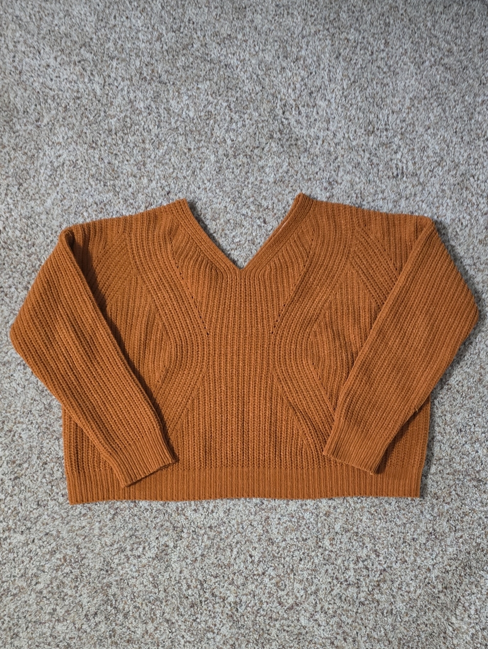 Women's V-Neck Cable Knit Sweater in Burnt Orange